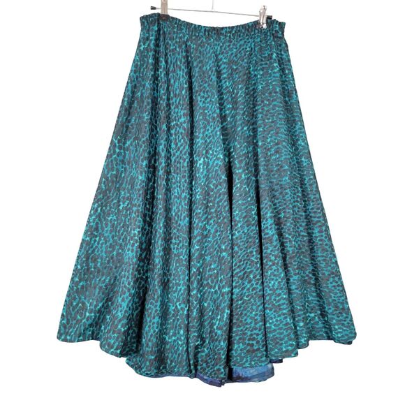 COLDWATER CREEK Reversible Blue Artsy Watercolor Teal Leopard Skirt SIZE XS 4-6 - Picture 4 of 10